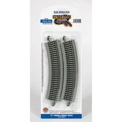 Bachmann 44505 HO-Scale 15" Radius Curve E-Z Track (4-pcs) Nickel-Silver Grey
