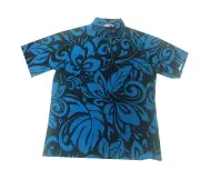 Hawaiian Iolani Pono Navy Black Polyester Knit Pull Over Men Aloha Shirt-M,L,XL
