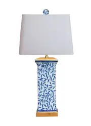 Blue and White Bamboo Floral Bamboo Porcelain Vase Gold Leaf Table Lamp 28"