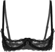 [Moggemol] Womens Sheer Lace 1/4 Cup Bralette Push Up Underwired Unlined Shelf Bra Bustier Lingerie