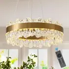 A AXILIXI Gold Crystal Chandelier Modern LED Chandelier 19’’ Round LED Pendan...
