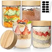 Glass Jars with Lids Overnight Oats Jar Glass Storage Jars for Jams Sweet Yogurt Hot Chocolate Pickling jar Glass Food Storage Containers for Tea Coffee Sugar Kitchen Preserving Jar 450ml - Set of 4