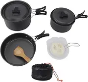Non Stick Camping Cookware Set for 3-4 People, Lightweight Aluminum Pots Pans with Wooden Handles, Compact Outdoor Cooking Kit for Camping Hiking Picnic