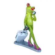 7"H Frog Lady Pulling Suitcase Figurine