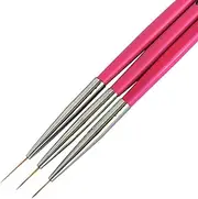 Winstonia Super Fine Nail Art Brush Set for Thin Lines, Tiny Details, Fine Drawing, Delicate Coloring. 3 pcs Brushes Kit - BERRY WINE