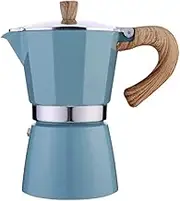 18 Grams Moka Pot Espresso Maker – 6-Cup Stovetop Coffee Maker, Italian-Style Aluminum Coffee Pot with Soft-Touch Wooden Look Handle, Blue