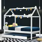Bed Frame Wooden Trundle Daybed Kids House Frame White Furniture Bedroom -S-AB
