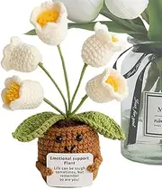 Handmade Lily of The Valley Crochet Plant Doll, 11cm/4.3-Inch Emotional Support Knitted Toy, Cute and Funny Potted Plant for Encouragement, Friendship, and Decorative Cheerful Décor for Friends