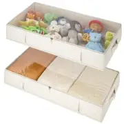 Under Bed Storage Containers, Underbed Storage Bins with 6 Inches Beige 2 Pack