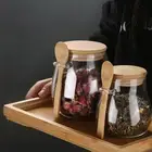 Coffee Storage Jar Candy Container Capacity Glass with Bamboo Lid Spoon Food