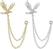 [Huture] 2 Packs Men's Eagle Brooch Lapel Pin Badge Hanging Chains Collar Brooches Pin for Career Suit Tuxedo of Shirts Tie Hat Scarf for Boyfriend Father Birthday Gold/Silver