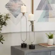 Silver Aluminum Paper Clip Pillar Candle Holder with Marble Base (Set of 2)