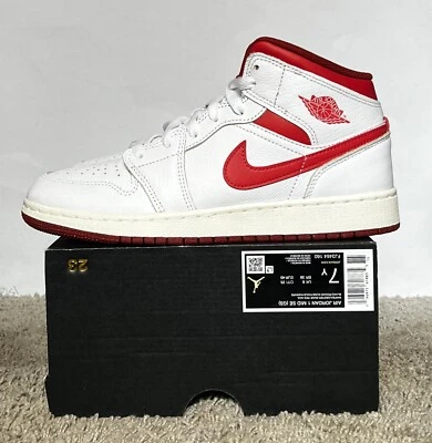 Size 7Y- Jordan 1 Mid SE White/Lobster-Dune Red-Sail (FJ3464-160)