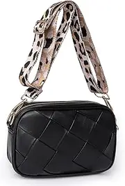 [Erideno] Crossbody Bag Purses for Women - Small Leather Shoulder Bags Trendy Design Woven Satchel with Leopard Strap
