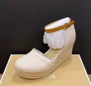 Michael Kors Kendrick Cream Espadrille Wedges Canvas Sandals Shoes Heels 10 NEW