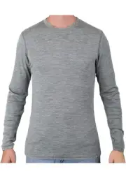 New MERIWOOL Mens Base Layer 100% Merino Wool Midweight Long Shirt Grey Medium