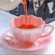 Floral Porcelain Tea Cup and Saucer Set (8oz) - Pink Rose China Teacups for Tea Party (1 Set)