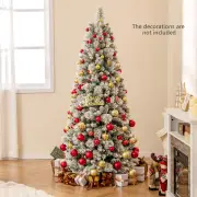 Costway180CM Flocked Lighted Christmas Tree with Pine Needles and 517 Branch Tips