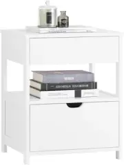 White Bedside Cupboard Nightstand End Table with 2 Drawers FRG258-II-W