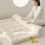 Japanese Floor Futon Mattress, 6cm Thicken Tatami Mat,Portable Foldable Mattress,Quilted, Ultra Fluffy,Elasticated Straps(200x220cm)