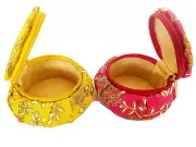 Wooden Embroidery matki shape Bangle Box Jewellery Organiser Box Earring Storage