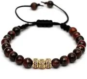 [Hdiamonds] Macrame Drawstring Styled Lux Cubic Zirconia Studded Bracelet in 925 Sterling Silver | Beaded with healing polished Red Tiger Eye beads in 6mm size | Encrusted with Brown Cubic Zirconia diamons