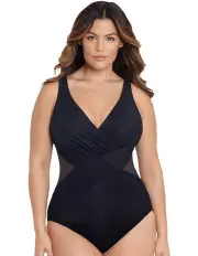 [Miraclesuit Swim] Illusionists Crossover Draped Shaping Swimsuit Plus in Black