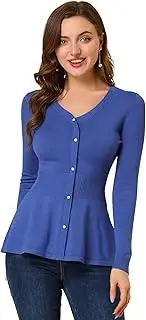 [Allegra K] Women's Peplum Sweater Ribbed V Neck Long Sleeve Knit Peplum Tops