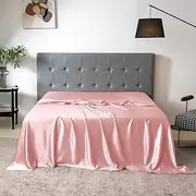 THXSILK Silk Flat Sheet, one Flat Sheet Only, 19 Momme Mulberry Silk Sheets, Ultra Soft, Smooth, Machine Washable-Single Size, Charming Pink
