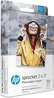 HP Sprocket 2x3" Premium Zink Sticky Back Photo Paper (50 Sheets) Compatible with HP Sprocket Photo Printers.