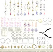214Pcs DIY Suncatcher Making Kits for Adults, Crystal Suncatcher Kits, Stained Glass Window Hanging Sun Catcher Kits, Colorful DIY Chandelier Crystal Prisms with Chain Pendant for Home Office (A)