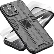 [HAOFUGUI] for Oppo A55 / A16S Case, with [2 Pack Tempered Screen Protector] and [Kickstand], Military Grade TPU + PC Drop Protection Phone Case for Oppo A55 / A16S-Black