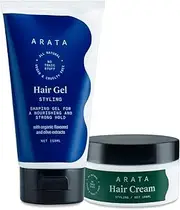 Arata Natural Curl defining Hair Styling Combo with Hair Gel & Hair Cream for Women & Men || All Natural,Vegan & Cruelty Free || For Nourishing,Styling & Strong Hold (250 ml)