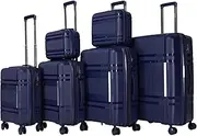 [befound] Luggage Expandable 6 Piece Sets(14/16/18//20/24/28) PP Lightweight Spinner Suitcase, BLUE(14"+16"+18"+20"+24"+28"), Multiple Sizes