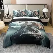 Dragon 100% Cotton Bedding Set Fierce Western Wildlife Comforter Cover Set for Kids Teens Bedroom Decor Mysterious Animals Duvet Cover (No Comforter) Full Size 3 PCS