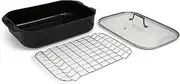 Blu. Cookware Roasting Pan with Lid and Roasting Rack, Non-Toxic, Non-Stick Ceramic, PFA/PFOA-Free, Suitable for all Cooktops, Bamboo Cleaning Brush