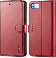 TUCCH Case for iPhone SE 2022 5G/iPhone SE 2020/iPhone 8/iPhone 7 (4.7"), Magnetic PU Leather Wallet Flip Stand Cover with[Shockproof TPU][Card Holders] Compatible with iPhone SE3/SE2/8/7, Dark Red