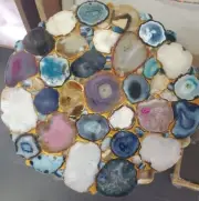Geode Mix Agate Round Top Sofa Center Table Top Handmade Outdoor Indoor Decors