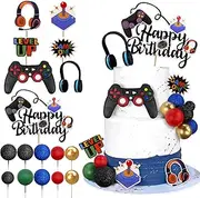 Video Game Cake Toppers Video Game Happy Birthday Controller Headset Cake Decoration Ball Cake Decoration for Game Theme Birthday Party Cake Decoration