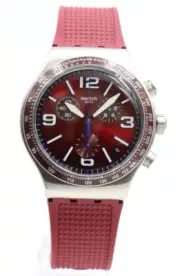 New Swiss Swatch Irony Chrono Wine Grid Silicone Men Date Watch 44mm YVS464 $200