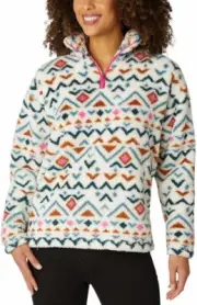 Eddie Bauer Womens Midweight Plush Quarter Zip Fleece Pullover, Vanilla Aztec, S