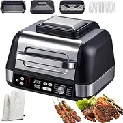 1750w Electric Fit Grill, 10-in-1 Outdoor Grill & Air Fryer, Roast, Bake, 4 Usage Modes, Cyclic Heating, Dual Sensor, Smart Temperature Control, Dishwasher Safe, Multifunctional Steak Cooking