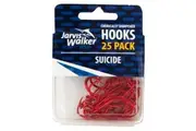 25 Pack of Size 8/0 Jarvis Walker Red Suicide Chemically Sharpened Fishing Hooks