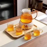 在飛比找ETMall東森購物網優惠-浪漫餐廳下午茶蠟燭煮茶爐花茶壺水果盤玻璃水果茶壺套裝花草茶具
