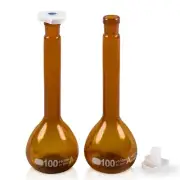100ML Amber Volumetric Flask Set|ASTM Class A 3.3 Borosilicate Glass|Polyprop...