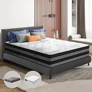 STARRY EUCALYPT Queen Mattress 36cm Pocket Spring Memory Foam, Euro Top Latex Mattress with High Density Foam Layer, 7-Zone Suppotive Mattress in Medium Firmness, Topper Mattress Pad (Tiara)