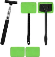4Pcs Microfiber Car Window Cleaner Pads with Handles and Squeegee, Long Handle Microfiber Windshield Cleaning Wand Cloth Demister Pad, Microfiber Auto Window Cleaner Set
