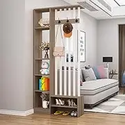 Wall Room Divider, Wood Room Divider, Wall Room Divider with Shelves, Wall Screen Room Divider with Coat Rack, Privacy Screens for Home Office Decorative(Brown+White,L120cm/47.2in)