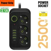 EU Plug Power Strip 2M Extension Cable 3AC Outlets Socket with 4 USB 1 Type C