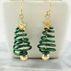 Christmas Earrings Womens Spiral Tree Green Gold Star Holiday